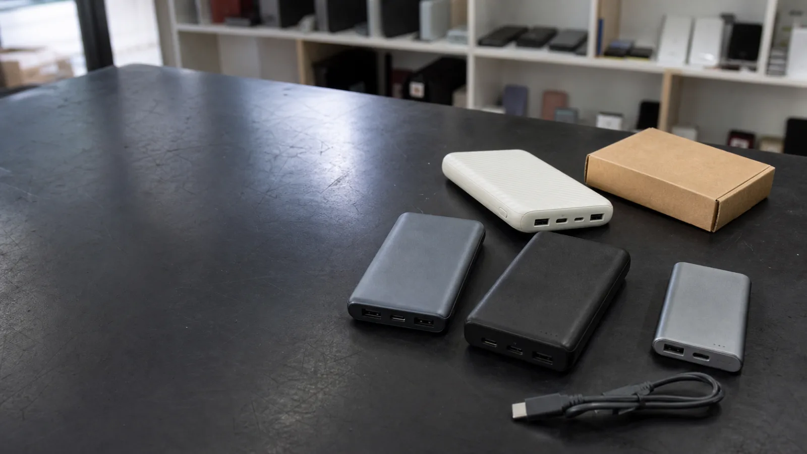 Wholesale power bank samples in the product room