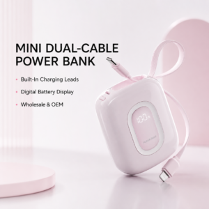 Mini Dual-Cable Power Bank with Digital Display and Carry Loops