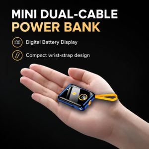 Mini Dual-Cable Power Bank with Digital Display and Wrist Strap