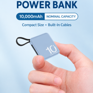 Mini dual-cable power bank in light blue