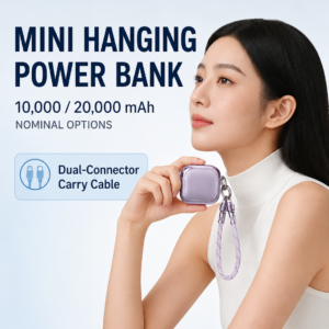 10,000/20,000mAh Mini Hanging Power Bank with Dual-Connector Cable