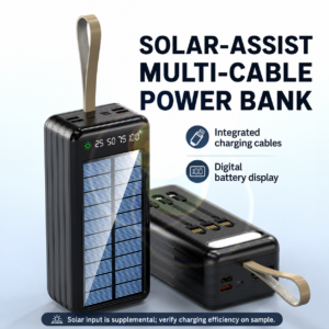 Solar-Assist Multi-Cable Power Bank with Digital Display