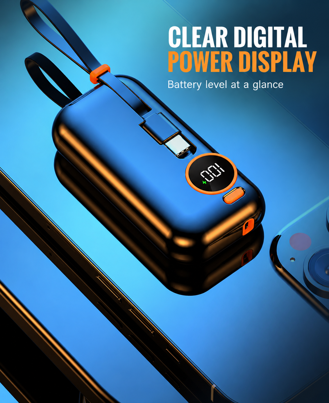 Power bank with clear digital battery display