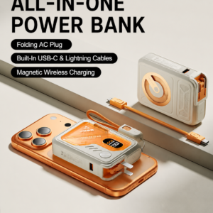 All-in-One Magnetic Wireless Power Bank with Folding AC Plug