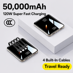 50,000mAh 120W Fast-Charging Power Bank with 4 Built-In Cables