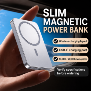Slim magnetic wireless power bank with USB-C port